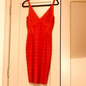 Herve Leger Deep V Bandage Red Dress